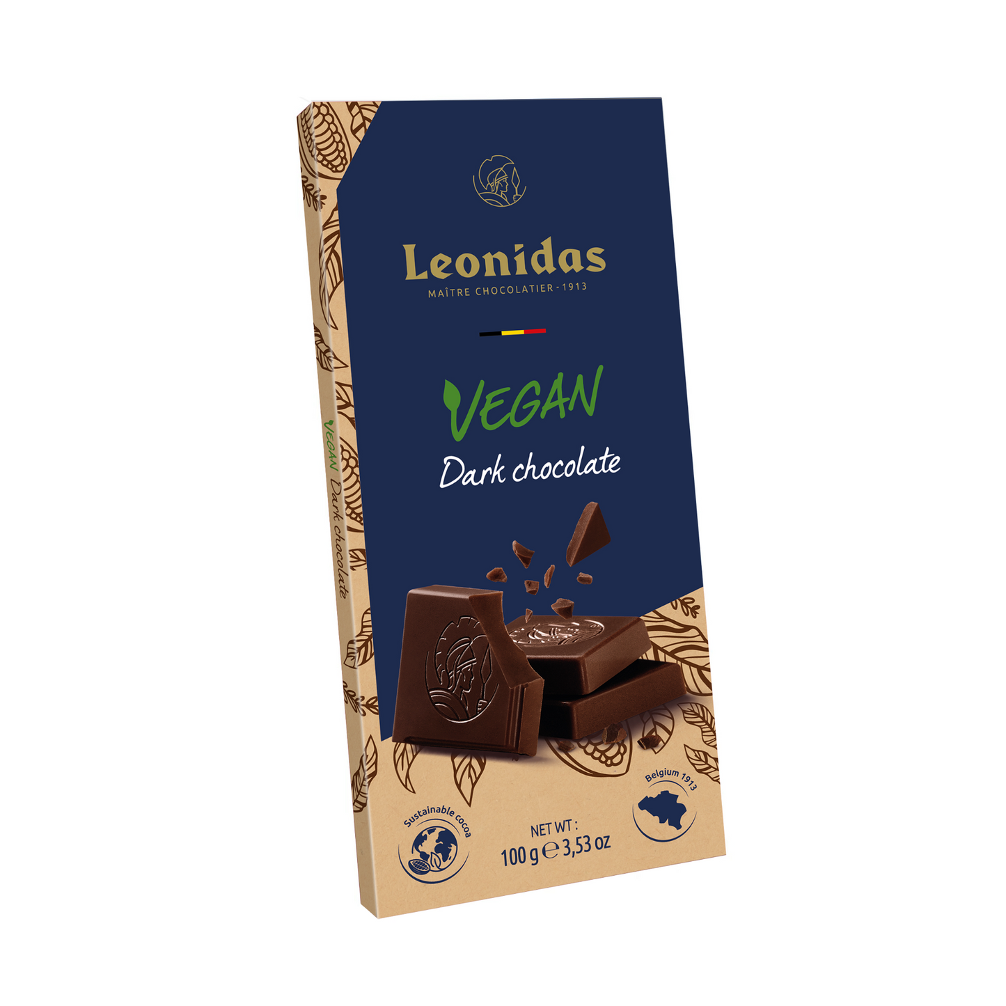 Vegan dark chocolate bar with a bold, rich flavour, crafted with plant-based ingredients for a luxurious treat.